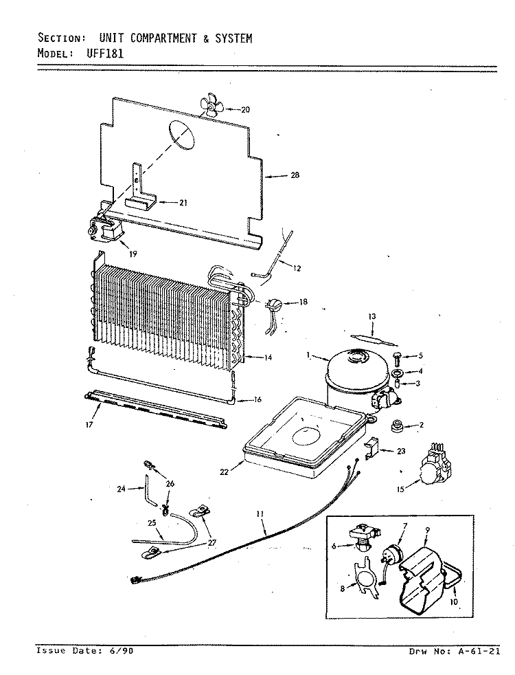 UNIT COMPARTMENT & SYSTEM Diagram and Parts List for UFF181 V5ZU30 Admiral Freezer
