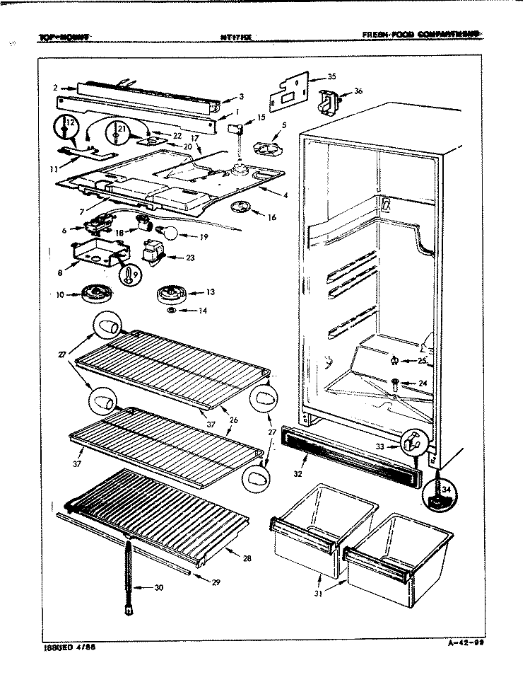 FRESH FOOD COMPARTMENT Diagram and Parts List for NT17HXA 7D27A International Refrigerator