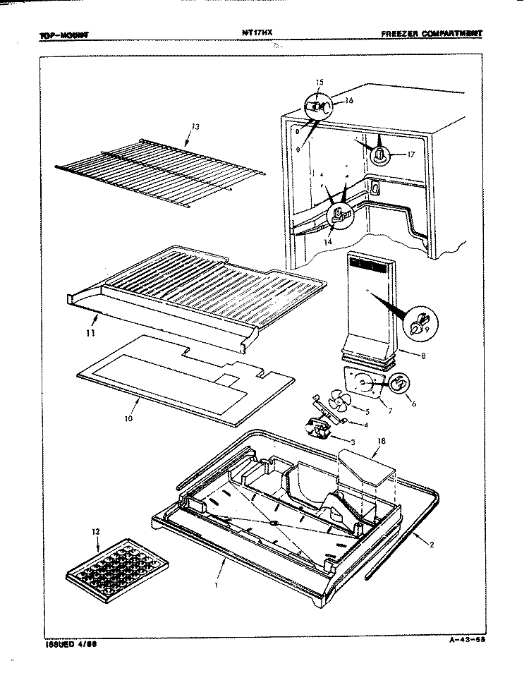FREEZER COMPARTMENT Diagram and Parts List for NT17HX3GLH 8D75B International Refrigerator