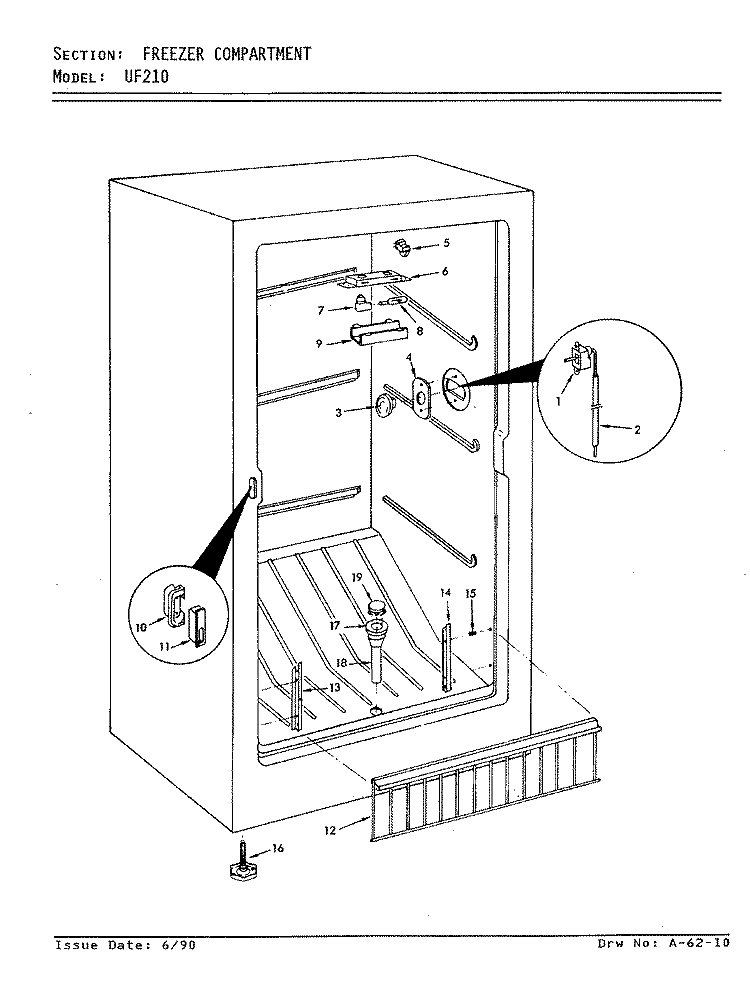 FREEZER COMPARTMENT Diagram and Parts List for UF210 V5ZU30 Admiral Freezer