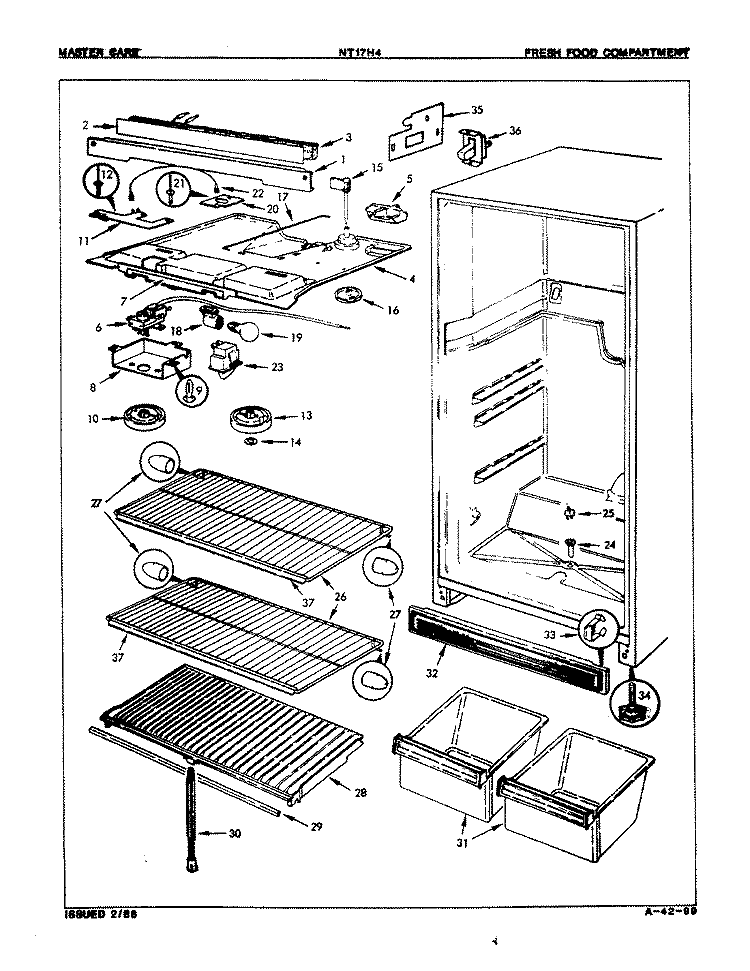 FRESH FOOD COMPARTMENT Diagram and Parts List for NT17H4A 9B04A Admiral Refrigerator