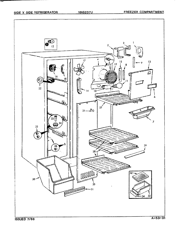 FREEZER COMPARTMENT Diagram and Parts List for NNS207JA 8L34A Maytag Refrigerator