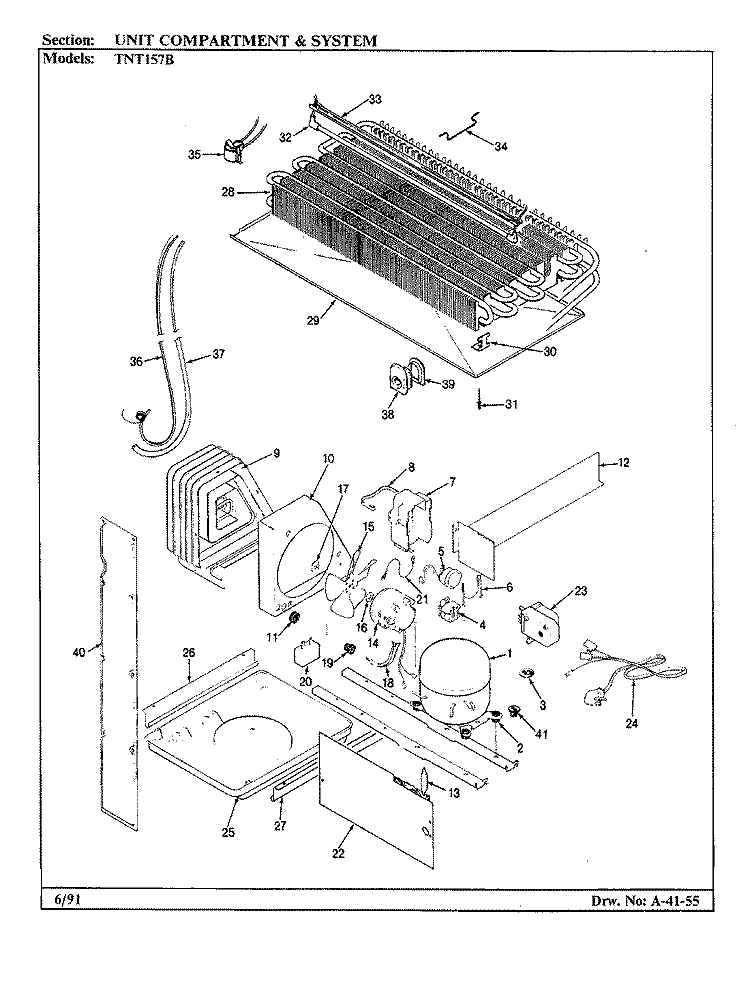 UNIT COMPARTMENT & SYSTEM Diagram and Parts List for TNT157BA AF07B Admiral Refrigerator
