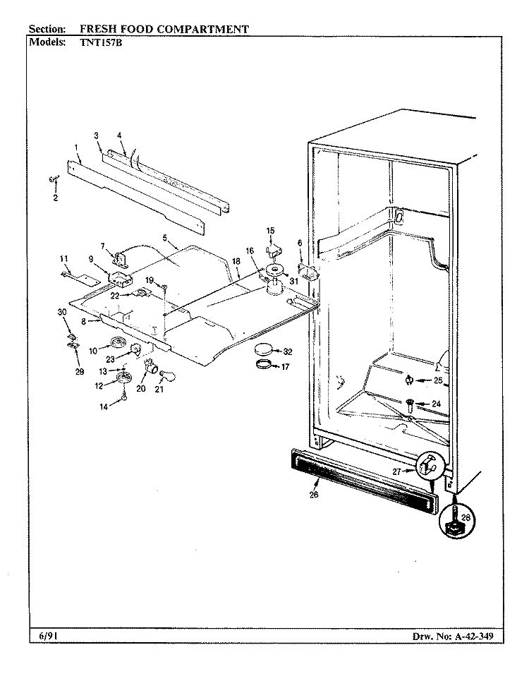 FRESH FOOD COMPARTMENT Diagram and Parts List for TNT157BA AF07B Admiral Refrigerator