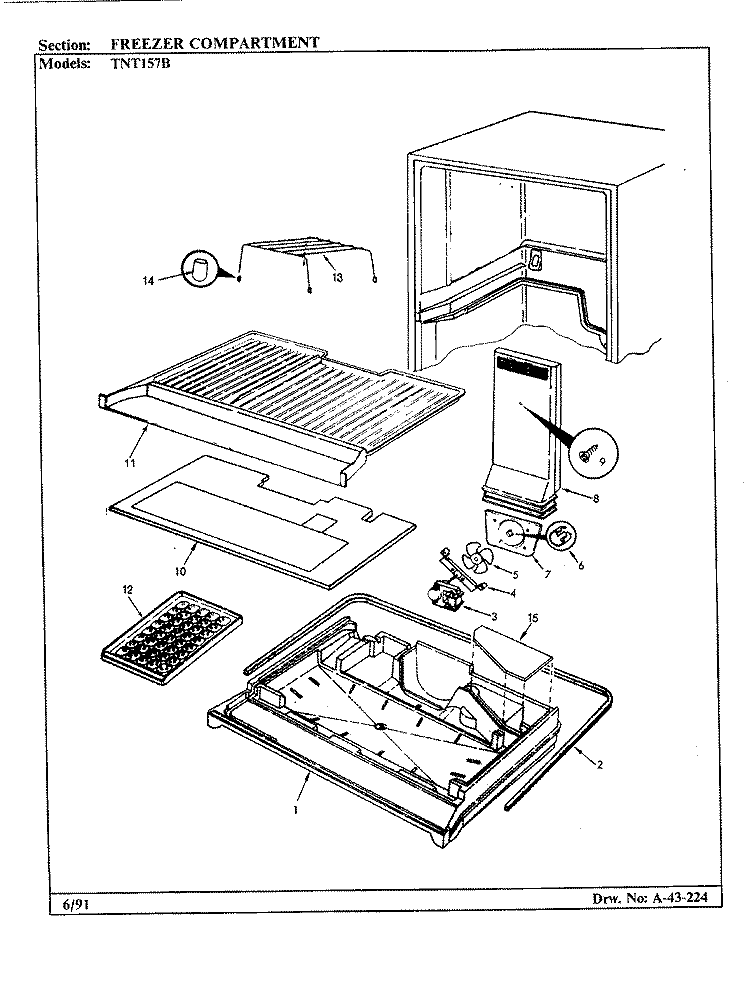 FREEZER COMPARTMENT Diagram and Parts List for TNT157BA AF07B Admiral Refrigerator