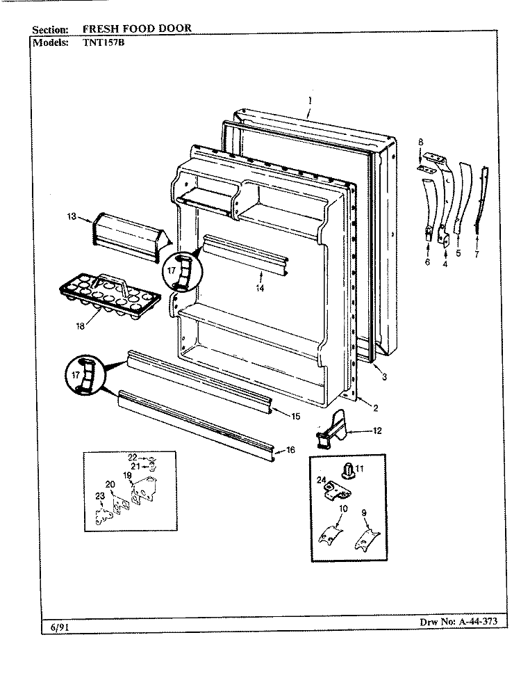 FRESH FOOD DOOR Diagram and Parts List for TNT157BA AF07B Admiral Refrigerator