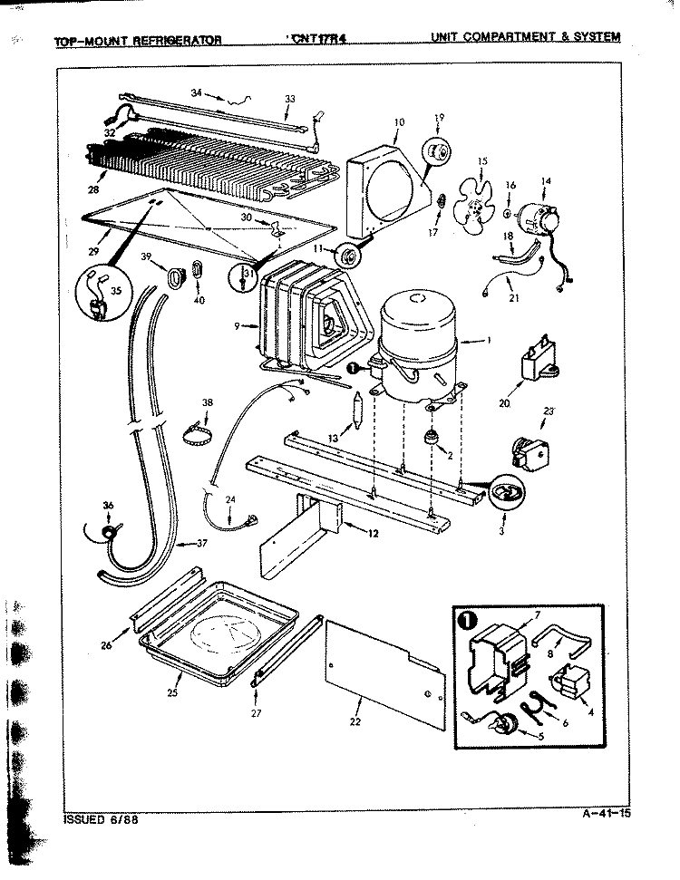 UNIT COMPARTMENT & SYSTEM Diagram and Parts List for CNT17R4LA 8A02A Crosley Refrigerator