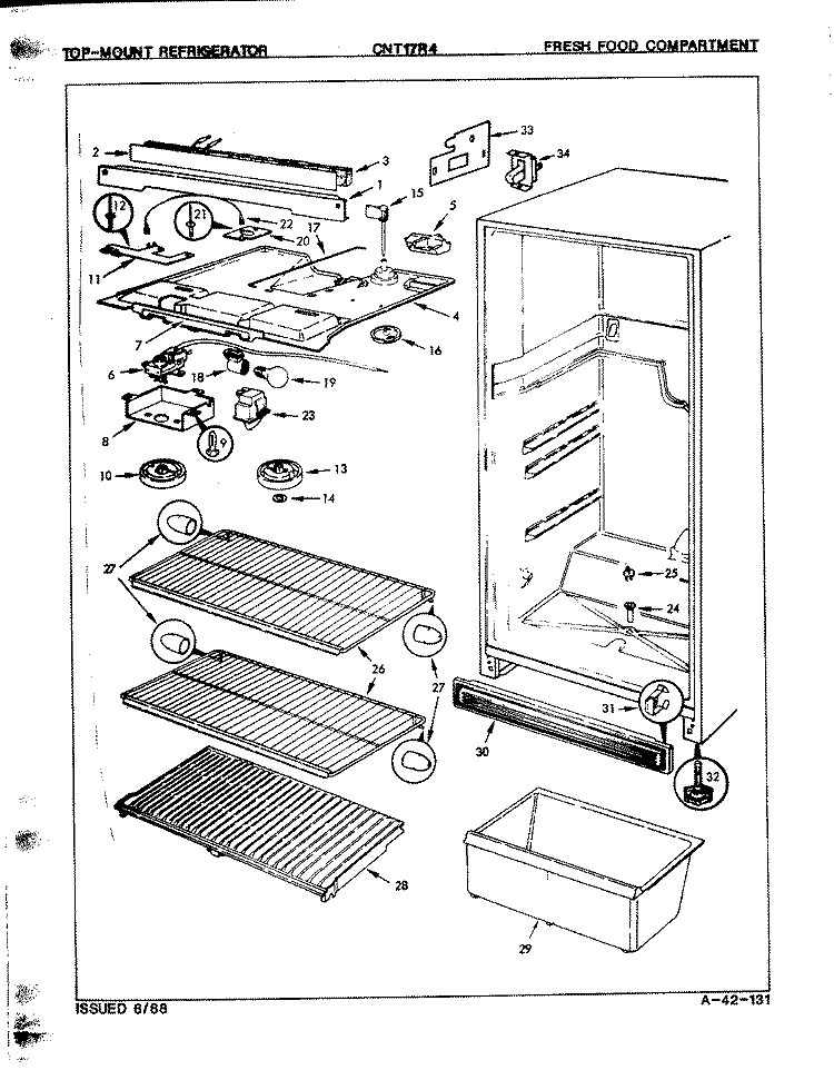 FRESH FOOD COMPARTMENT Diagram and Parts List for CNT17R4A 8A02A Crosley Refrigerator