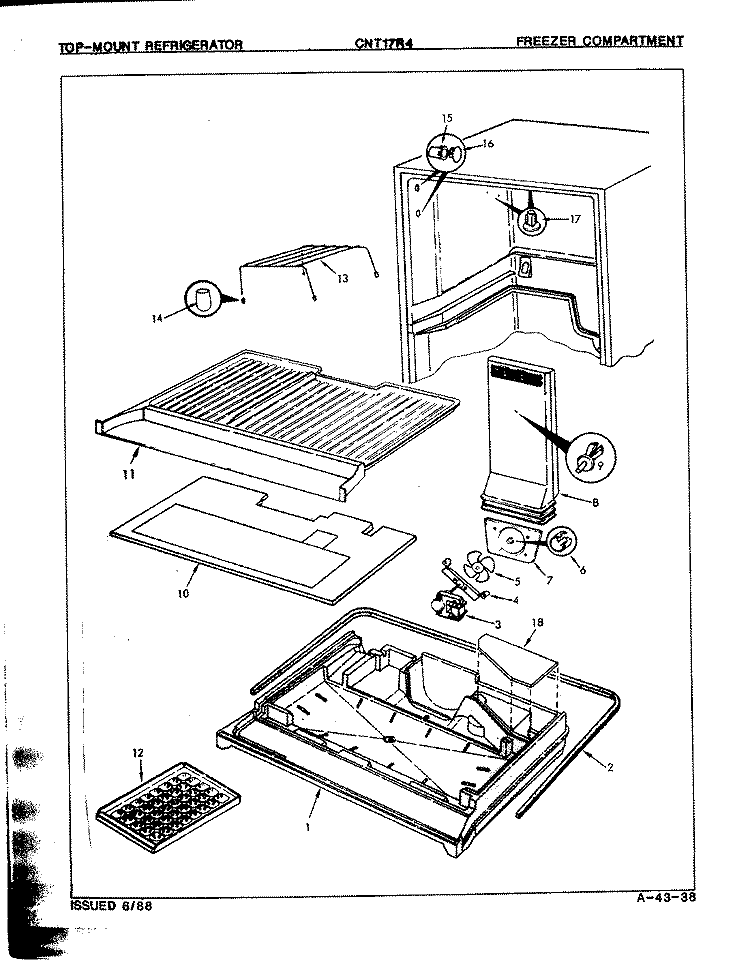 FREEZER COMPARTMENT Diagram and Parts List for CNT17R4LA 8A02A Crosley Refrigerator