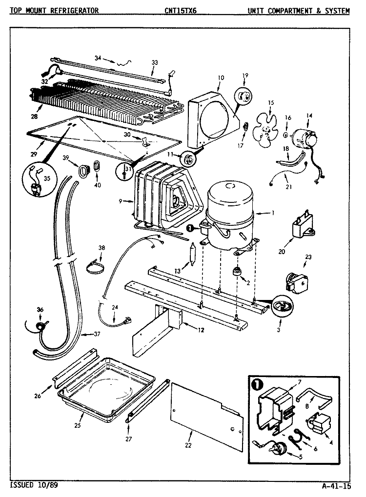 UNIT COMPARTMENT & SYSTEM Diagram and Parts List for CNT15TX6A 9D14A Crosley Refrigerator