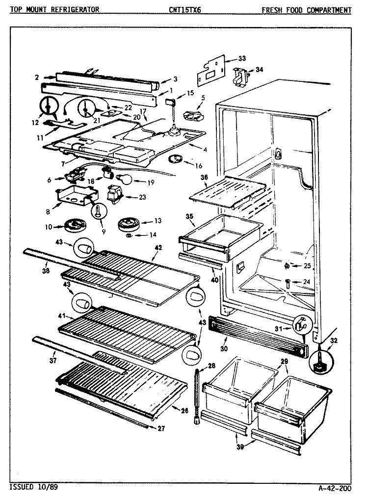 FRESH FOOD COMPARTMENT Diagram and Parts List for CNT15TX6A 9D14A Crosley Refrigerator