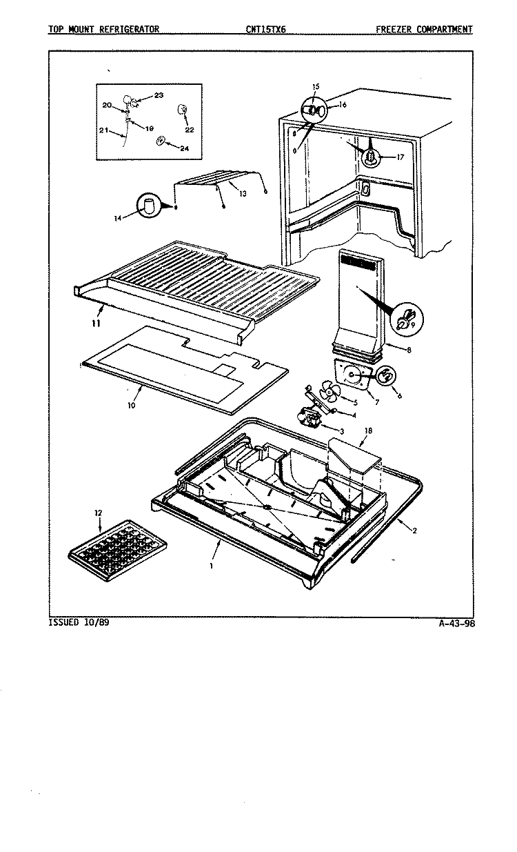 FREEZER COMPARTMENT Diagram and Parts List for CNT15TX6A 9D14A Crosley Refrigerator