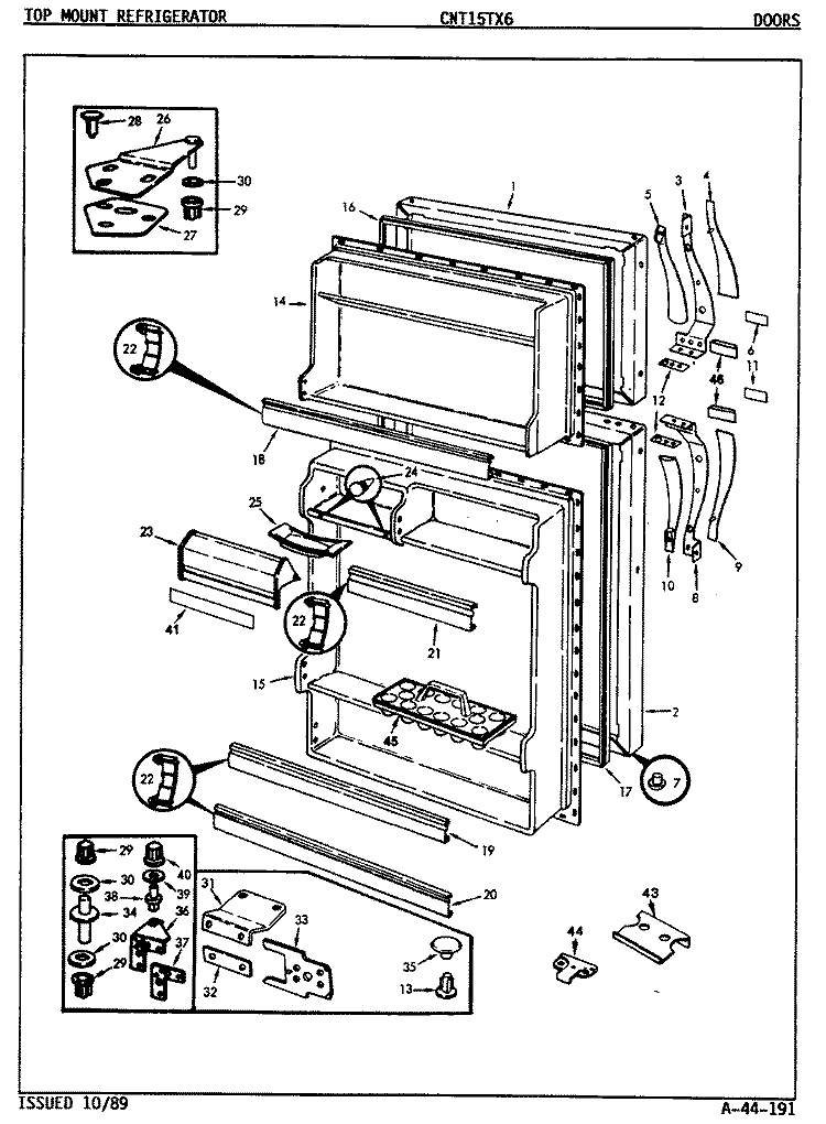 DOORS Diagram and Parts List for CNT15TX6A 9D14A Crosley Refrigerator