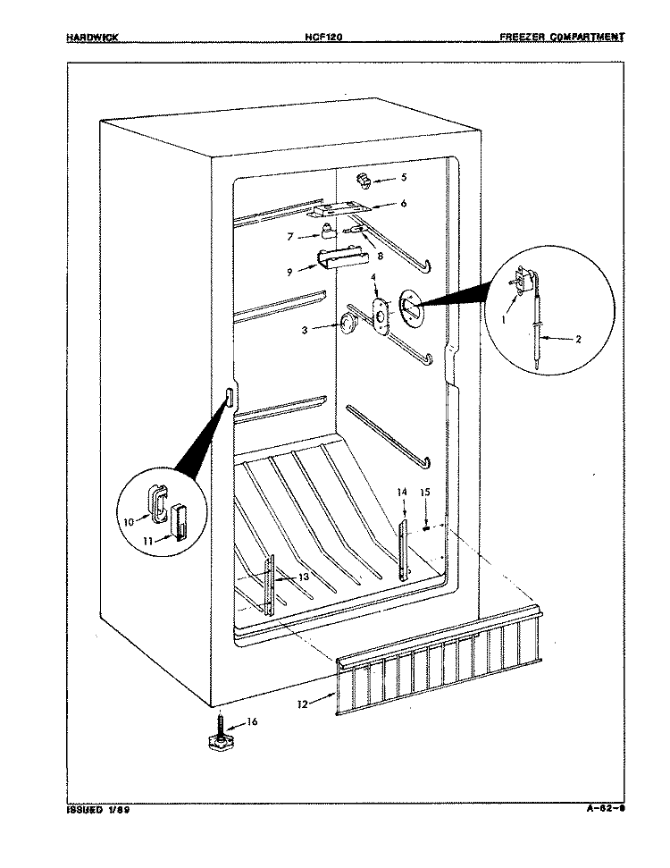FREEZER COMPARTMENT Diagram and Parts List for HCF120 8V018 Hardwick Freezer