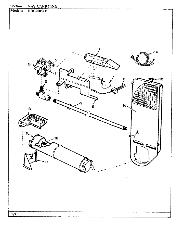 GAS CARRYING (REV. A - D) Diagram and Parts List for HDG2005ALP  Maytag Dryer
