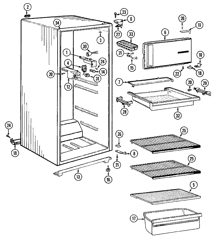 FRESH FOOD COMPARTMENT Diagram and Parts List for RA141PA  Magic Chef Refrigerator