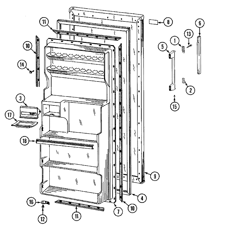 DOOR Diagram and Parts List for RA141PA  Magic Chef Refrigerator
