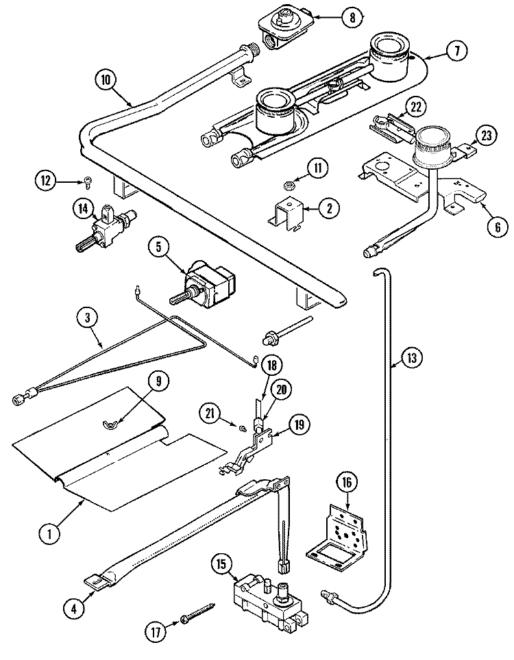 GAS CONTROLS Diagram and Parts List for G4131WRWM4  Maytag Range