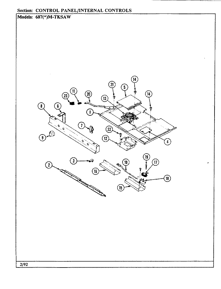 CONTROL PANEL / INTERNAL CONTROLS Diagram and Parts List for 687AM-TKSAW  Admiral Range