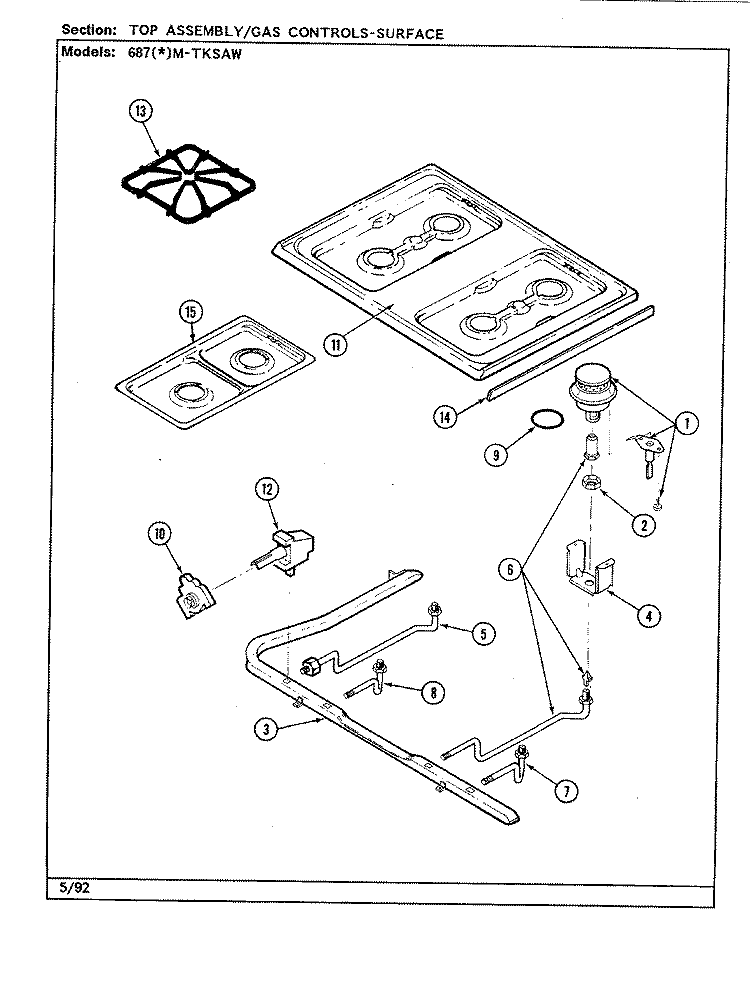 TOP ASSY. / CONTROL SYSTEM (SURFACE) Diagram and Parts List for 687AM-TKSAW  Admiral Range