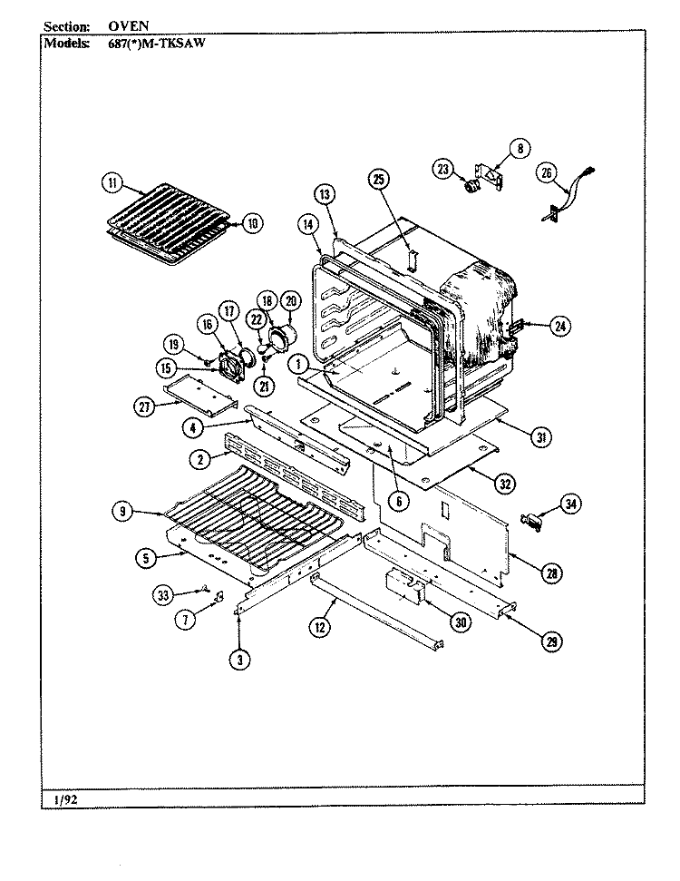 OVEN Diagram and Parts List for 687AM-TKSAW  Admiral Range