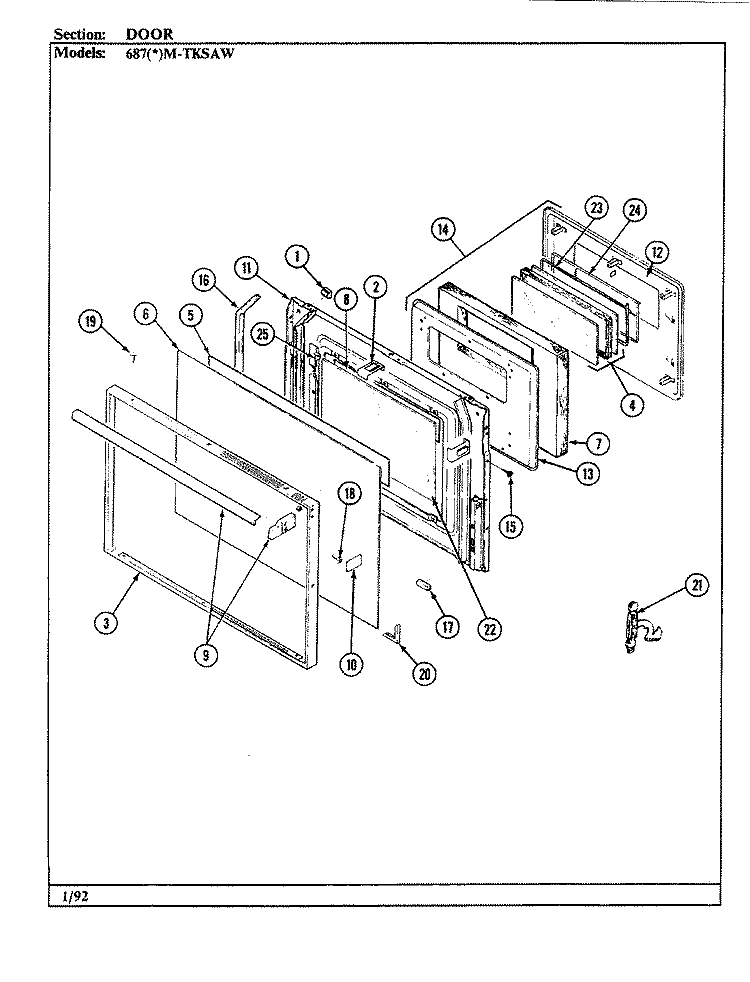 DOOR Diagram and Parts List for 687AM-TKSAW  Admiral Range