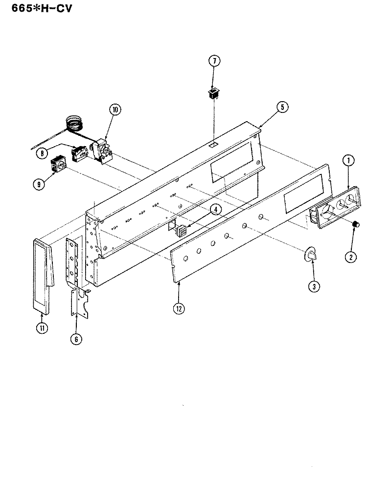 CONTROL PANEL Diagram and Parts List for 665AH-CV  Admiral Range