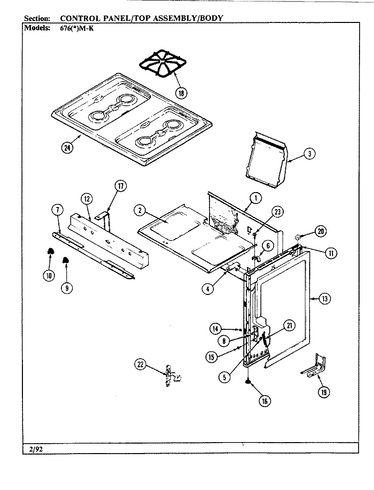 CONTROL PANEL / TOP ASSY. / BODY Diagram and Parts List for 676WM-KSVW  Admiral Range