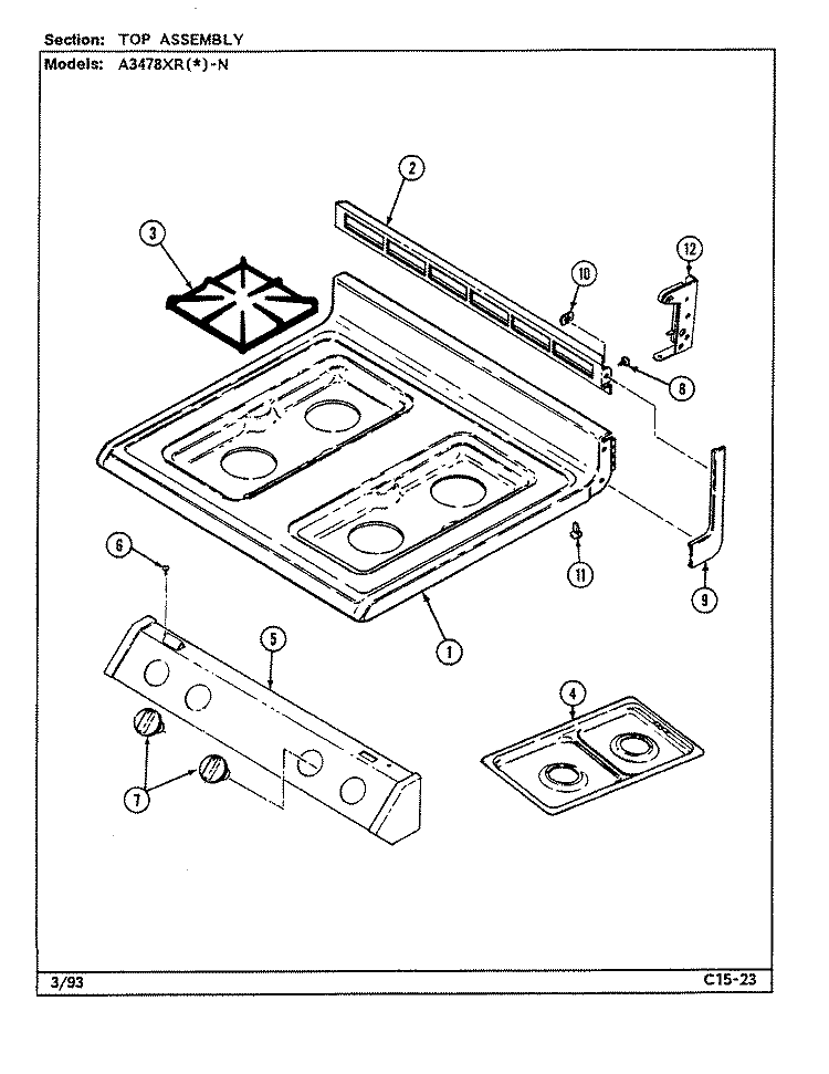 TOP ASSY. Diagram and Parts List for A3478XRA-N  Admiral Range