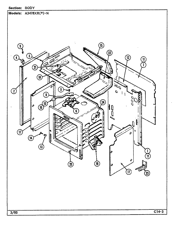 BODY Diagram and Parts List for A3478XRA-N  Admiral Range