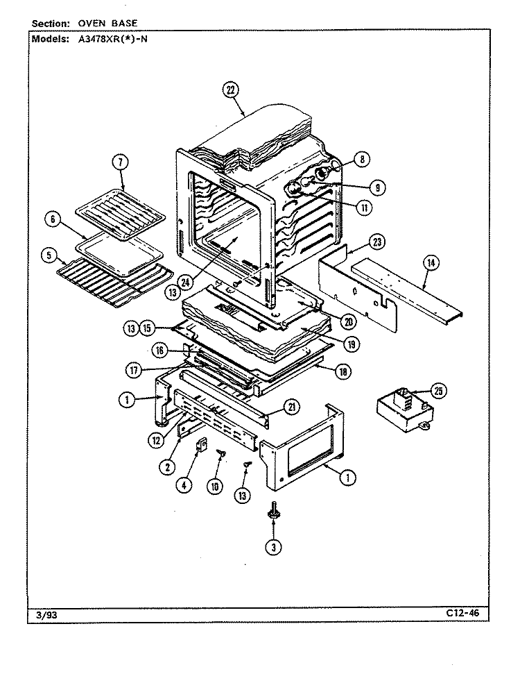 BASE Diagram and Parts List for A3478XRA-N  Admiral Range