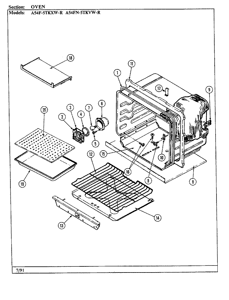 INTERNAL CONTROLS Diagram and Parts List for A54FN-5TKVW-R  Admiral Range