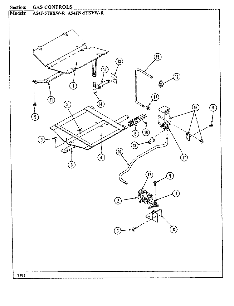 OVEN Diagram and Parts List for A54FN-5TKVW-R  Admiral Range