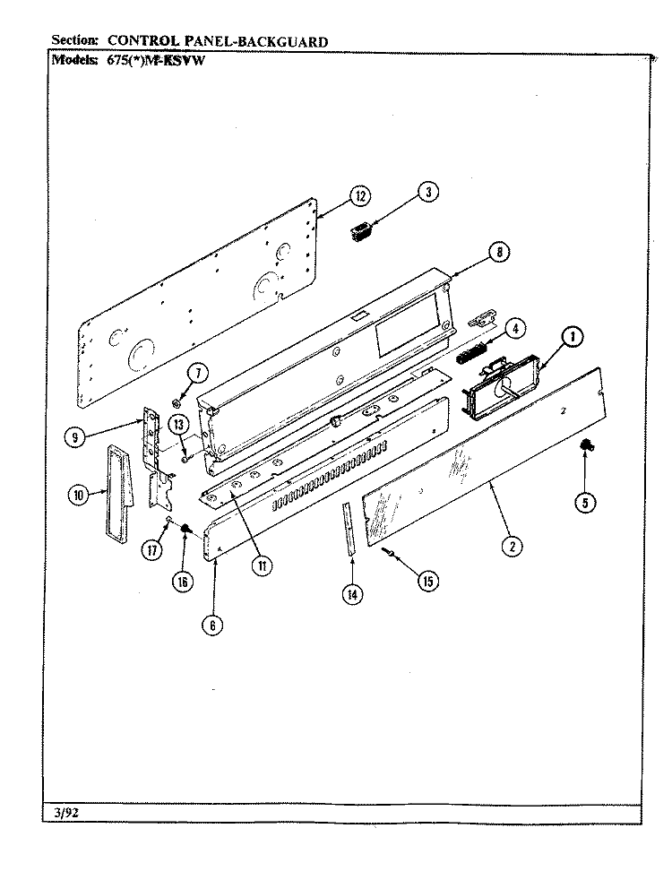 CONTROL PANEL Diagram and Parts List for 675AM-KSVW  Admiral Range
