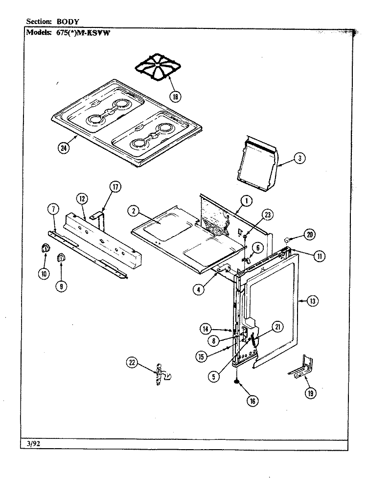BODY Diagram and Parts List for 675AM-KSVW  Admiral Range