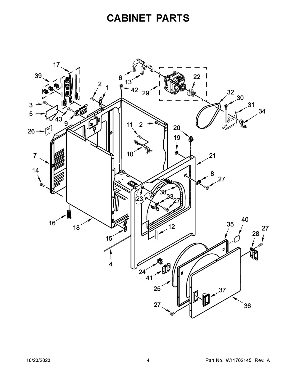 Cabinet Parts Diagram and Parts List for AED4516MW1  Admiral Dryer
