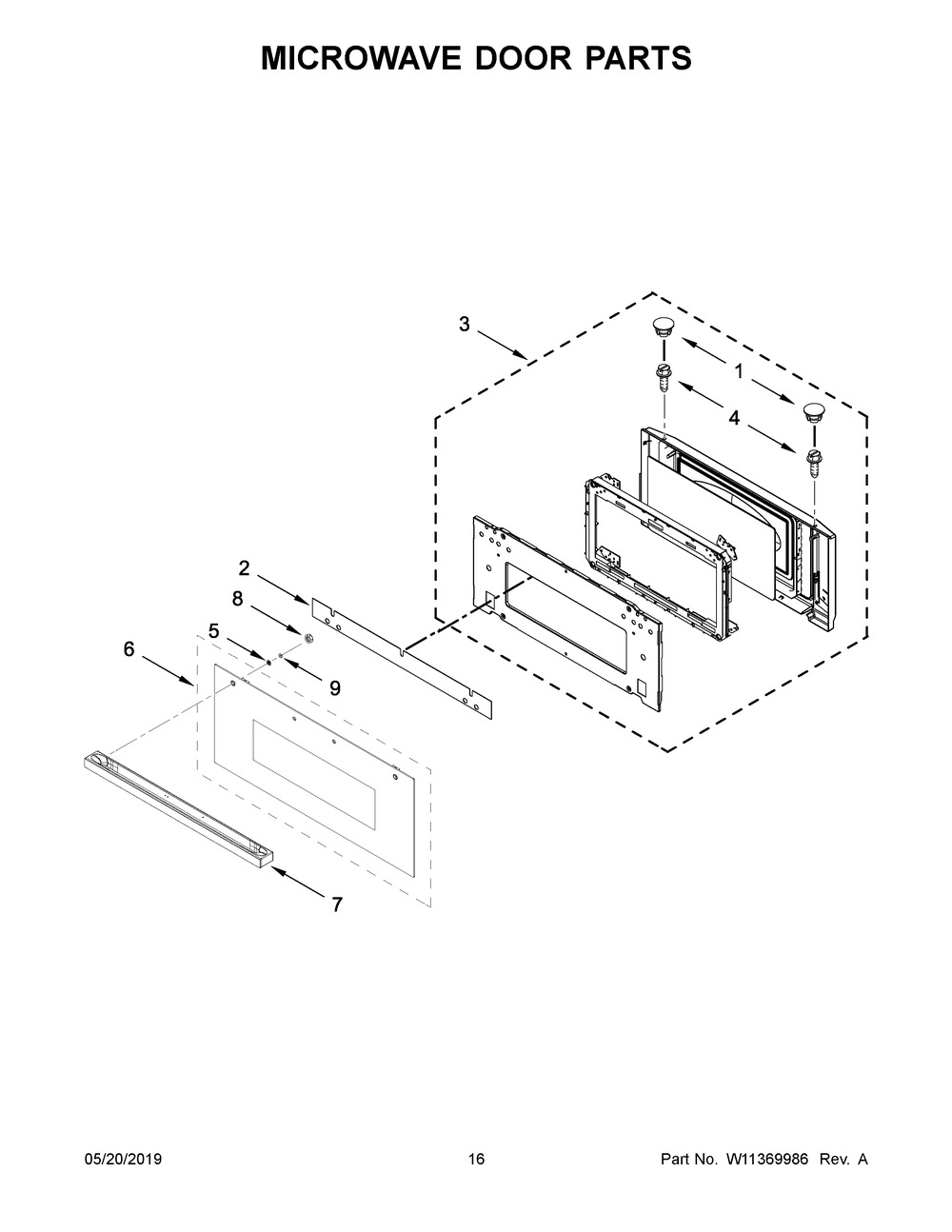Microwave Door Parts Diagram and Parts List for JMW2430IM02  Maytag Microwave Oven Combo