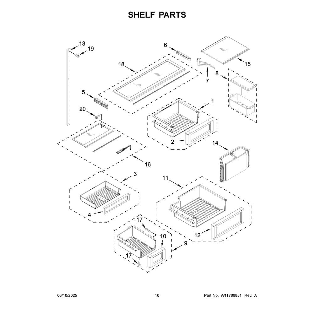 Shelf Parts Diagram and Parts List for JB36NXFXRE25  Jenn-Air Refrigerator