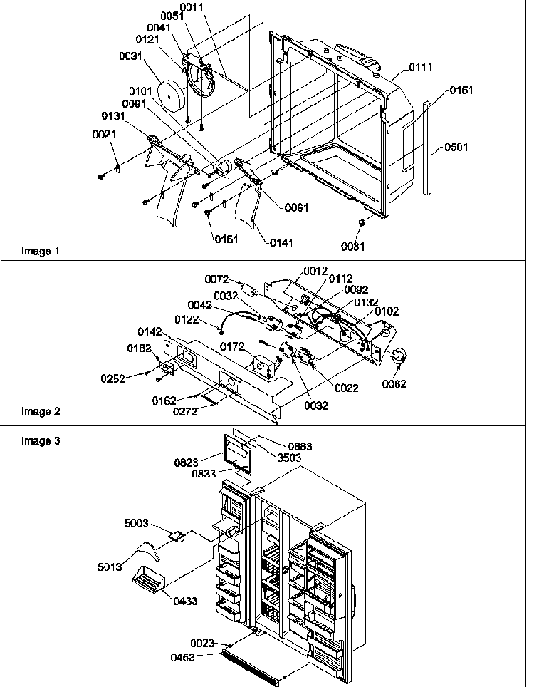 Ice & Water Cavity, Electronic Bracket,& Toe Grille Diagram and Parts List for SRD27S4E-P1190306WE  Amana Refrigerator