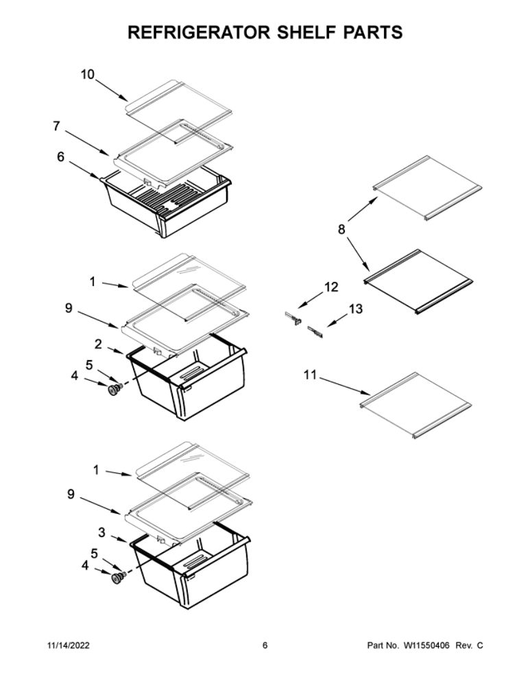 Refrigerator Shelf Parts 2 Diagram and Parts List for MSS25C4MGB06  Maytag Refrigerator