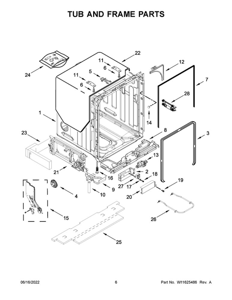 Tub And Frame Parts Diagram and Parts List for JDPSS244LL2  Maytag Dishwasher