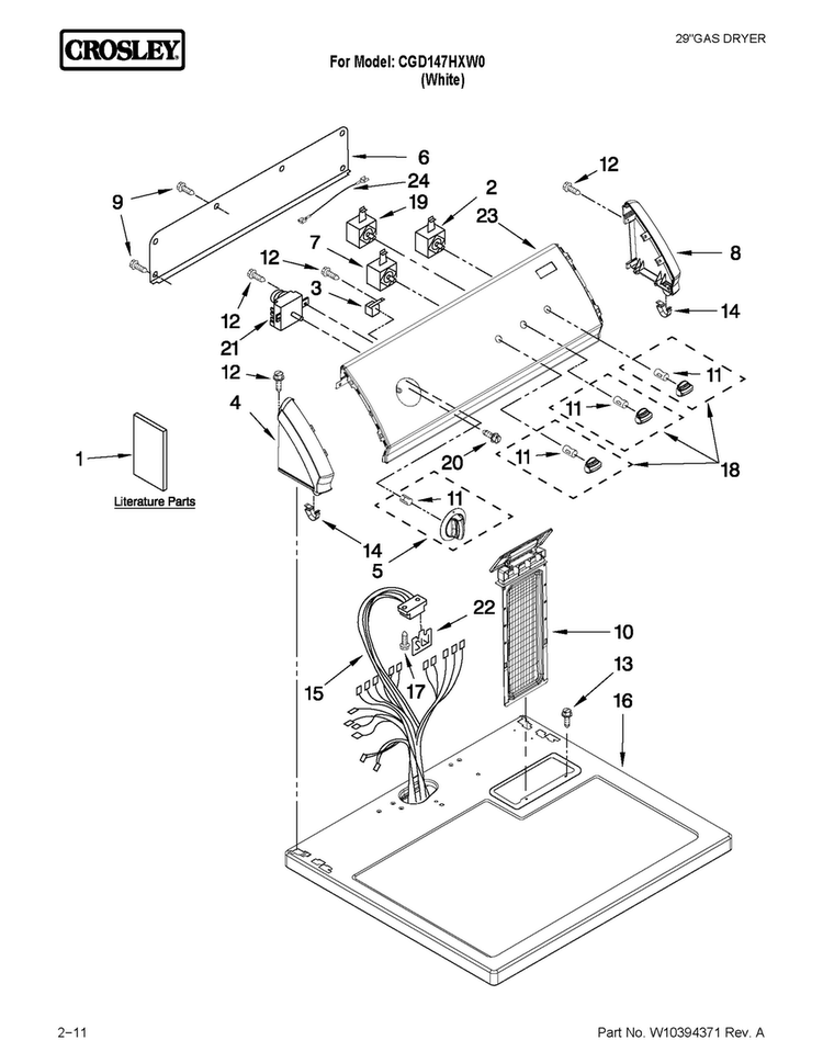 Top And Console Parts Diagram and Parts List for CGD147HXW0  Crosley Dryer