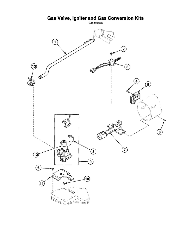 Gas Valve/igniter/gas Conversion Diagram and Parts List for AGS20AWF  Speed Queen Dryer