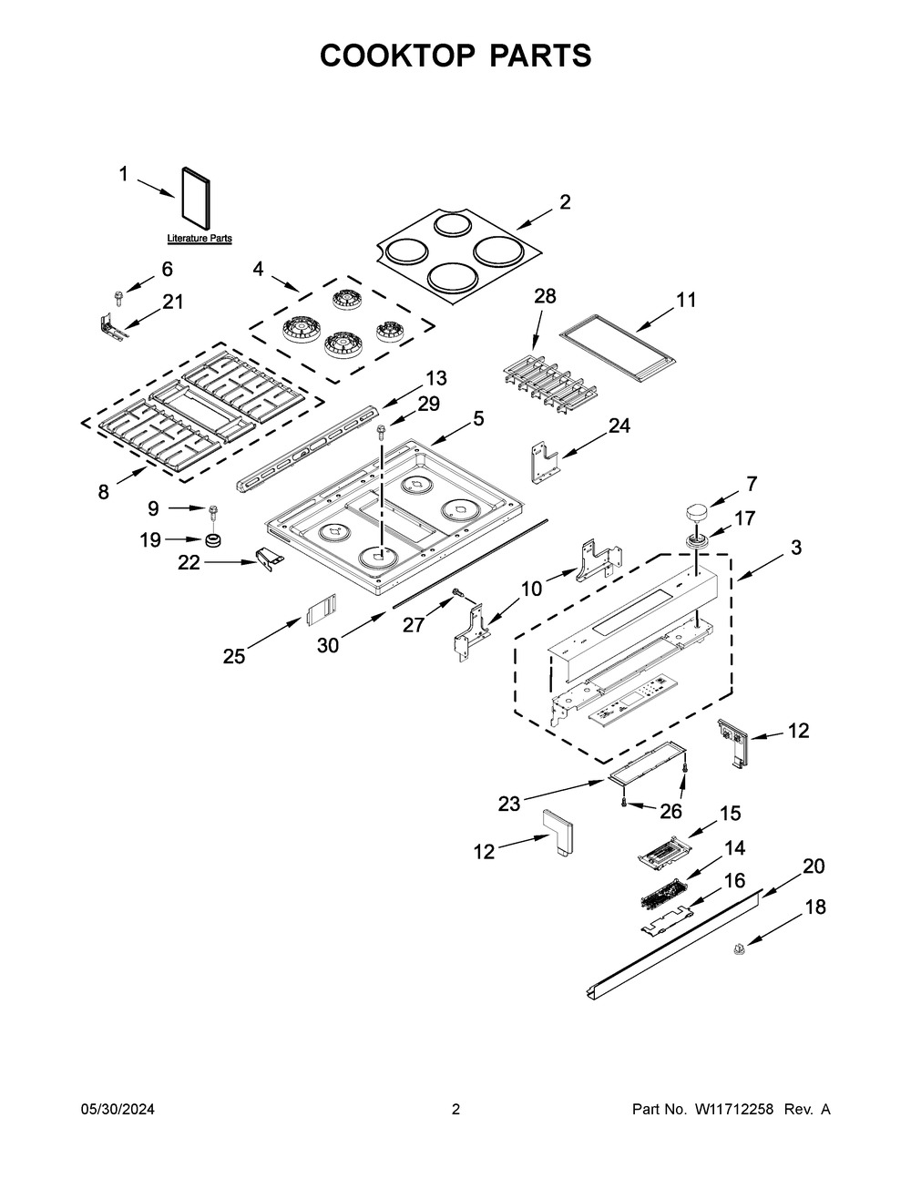 Cooktop Parts Diagram and Parts List for JDS1750ML1  Jenn-Air Range
