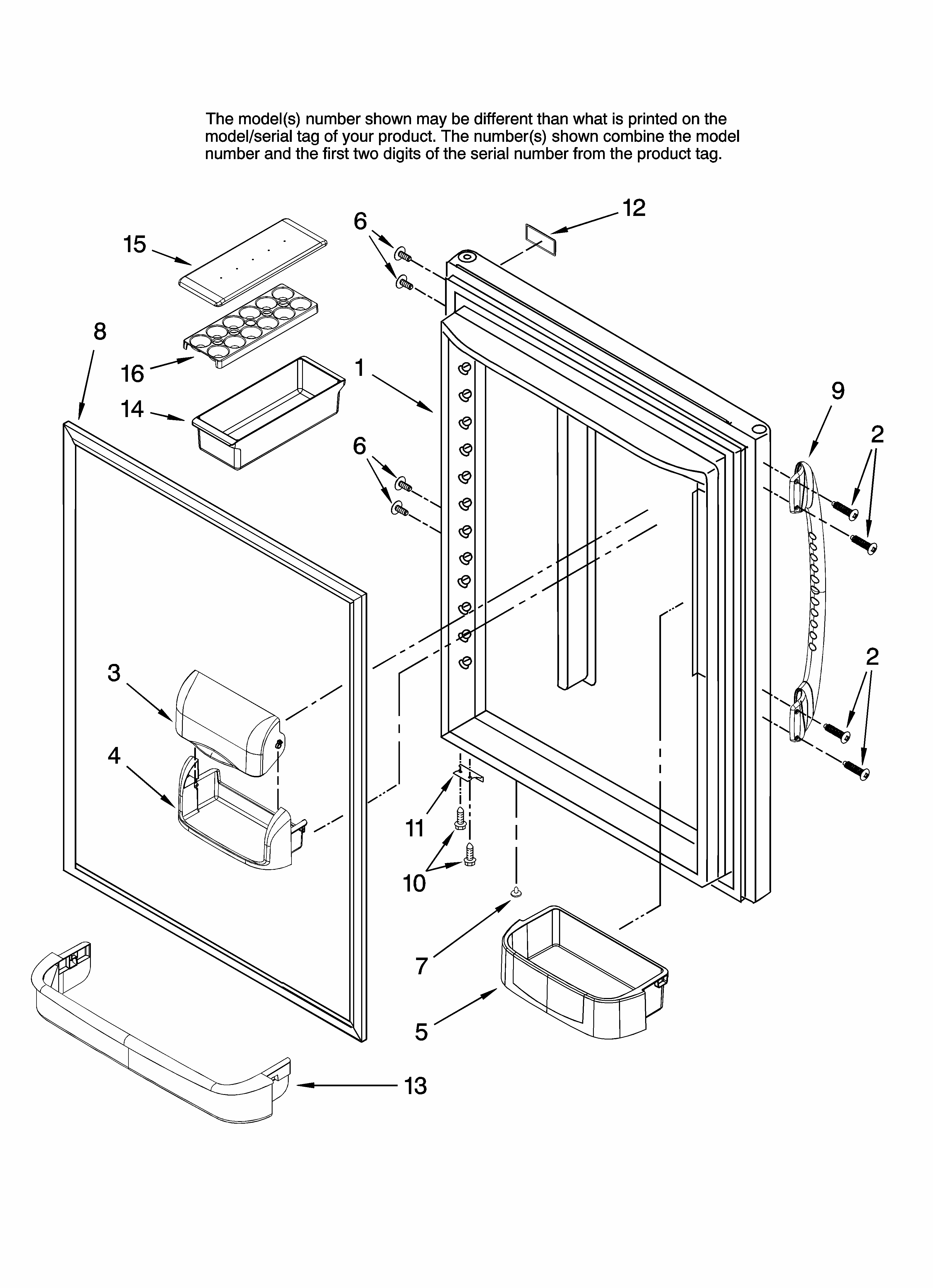 Refrigerator Door Parts Diagram and Parts List for GB6525PEAS10  Maytag Refrigerator