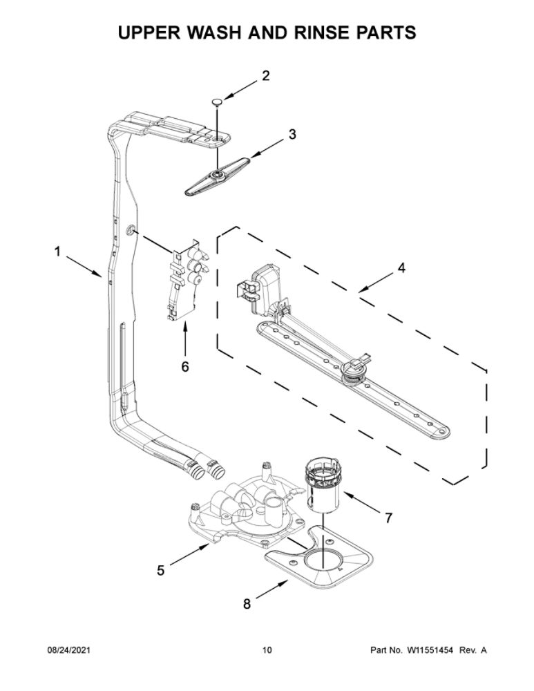 Upper Wash And Rinse Parts Diagram and Parts List for JDPSS244LL0  Maytag Dishwasher