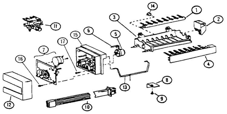 Icemaker Diagram and Parts List for 35541-P1121709W  Amana Refrigerator
