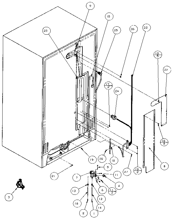 Cabinet Back Diagram and Parts List for 36271-P1121801W  Amana Refrigerator