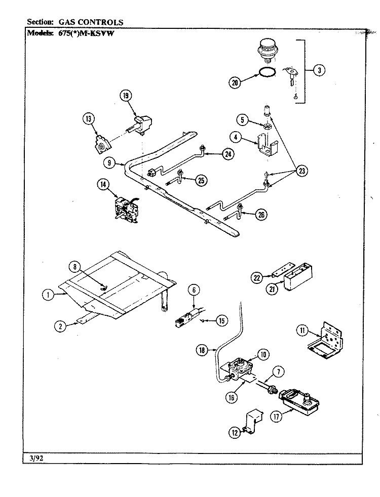 OVEN Diagram and Parts List for 675AM-KSVW  Admiral Range