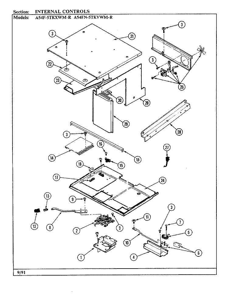 CONTROL PANEL Diagram and Parts List for A54FN-5TKVWM-R  Admiral Microwave Oven Combo